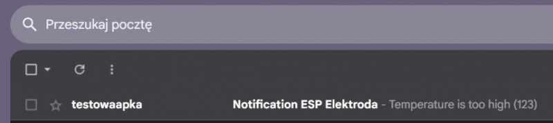 Email Notification from Test Application Inbox view with an email notification from a test application.