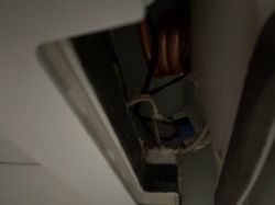 Widok wnętrza lodówki Siemens z widocznymi częściami instalacji elektrycznej