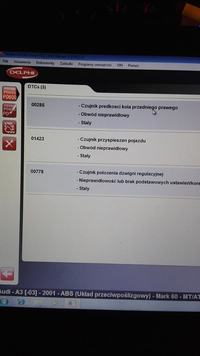 A3 8L, brak ABS - Błąd czujnika przyspieszenia, skrętu i pr koła prawego.