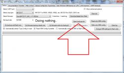 Screenshot of the BK7231 Easy UART Flasher application with the Open backups dir button highlighted.