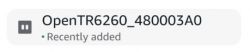 Screenshot from an app showing a file named OpenTR6260_480003A0 labeled as Recently added.