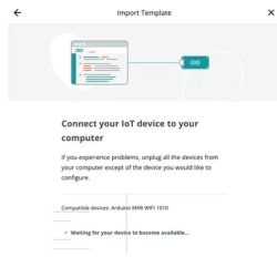 Instrukcja podłączenia Arduino MKR WIFI 1010 do komputera Zrzut ekranu instrukcji na stronie Arduino z komunikatem o podłączeniu urządzenia IoT do komputera.