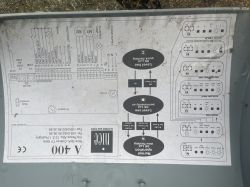 Schemat elektryczny panelu Nice A400 z instrukcjami konfiguracji.