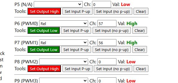 OpenBeken GPIO interface with PWM channel settings and control buttons