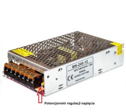Zasilacz impulsowy 12 V/20 A z potencjometrem umożliwiającym regulację napięcia.