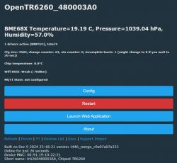 Screenshot of the OpenTR6260 user interface displaying temperature, pressure, and humidity.