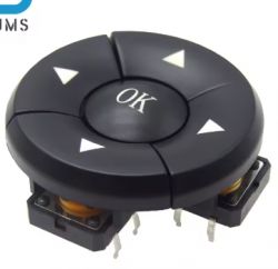 Black round button panel with arrow labels and OK in the center.