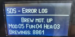 Siemens Coffee Machine Error Log Siemens coffee machine display showing error log with code Brew mot. up.