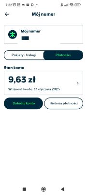 Screenshot from an app showing account balance of 9.63 PLN and validity until January 13, 2025.
