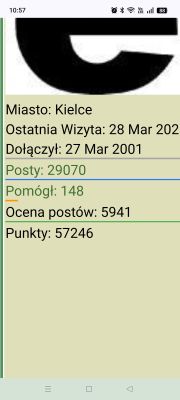 Zrzut ekranu profilu na forum: Kielce, dołączył 27 Mar 2001, posty 29070, punkty 57246