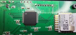 PCB with CBU Chip Close-up view of a PCB with a CBU chip and other electronic components.