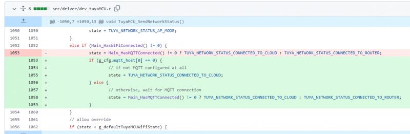 Screenshot of a code snippet with added lines regarding MQTT configuration.