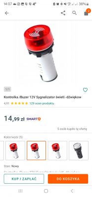 Kontrolka/buzer 12V z czerwonym sygnalizatorem świetlno-dźwiękowym