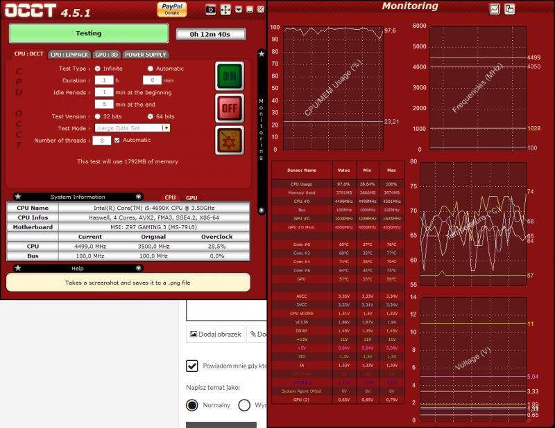 OC i5 4690k - czy ustawienia są optymalne? Max temp. 83°C w Prime95