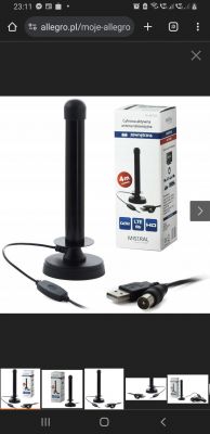 Pokojowa antena TV Mistral z kablem USB i opakowaniem