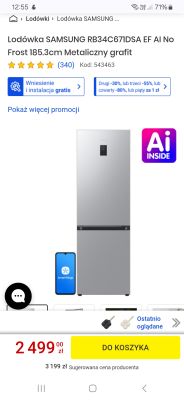 Lodówka Samsung RB34C671DSA EF 185,3 cm w kolorze grafitowym z logo AI Inside