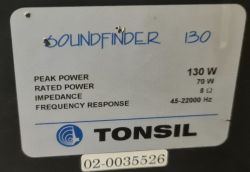 Tabliczka specyfikacji głośnika Tonsil Soundfinder 130.