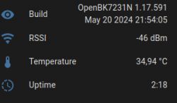 Screenshot showing system data of OpenBK7231N.
