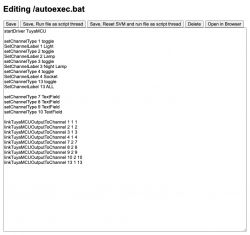 Screenshot of editing the /autoexec.bat file with various channel settings and configurations.