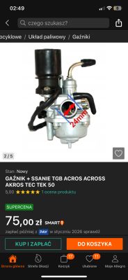 Gaźnik z oznaczeniem 24 mm, ssaniem elektrycznym i króćcami przyłączeniowymi
