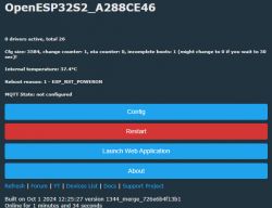 OpenESP32S2 user interface displaying system information and configuration buttons.