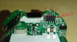 PCB with BL0937 Chip Printed circuit board with BL0937 chip and labeled pins.