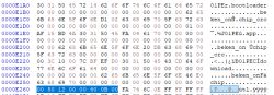 Hexadecimal Data with Text Descriptions Hexadecimal data snippet with text labels.