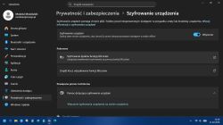 Okno Ustawienia Windows 11: Prywatność i zabezpieczenia, Szyfrowanie urządzenia włączone