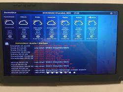 Living room screen displaying weather forecast and calendar in Domoticz system.
