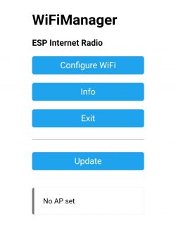 WiFiManager interface for ESP Internet Radio with configuration options.