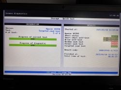 Ekran diagnostyczny Lenovo pokazujący testy dysku SSD Apacer AS350.