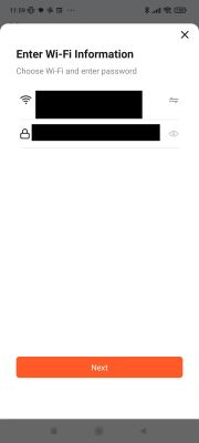 Wi-Fi Setup in Mobile App App screen prompting for Wi-Fi information.