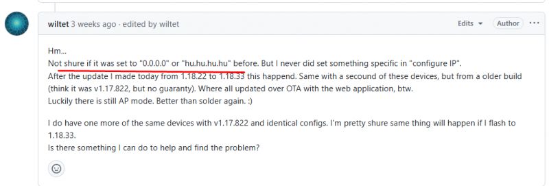 Screenshot of a comment discussing software update issues.