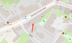 Mapa z czerwoną strzałką wskazującą budynek przy Bolesława Krzywoustego 271