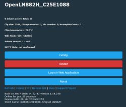 Control panel of OpenLN882H device showing Wi-Fi status and configuration options