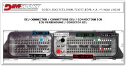 ECU connector with labeled pins: GPT0, GPT1, GND, +12V, CAN L, CAN H for Bosch EDC17C53 Kia/Hyundai controller.