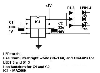 Latarka LED na MAX660 dla trzech diód led