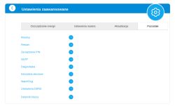 Ekran ustawień zaawansowanych routera z widocznymi opcjami zarządzania siecią i urządzeniem.
