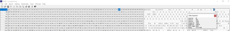 Screenshot of the XVI32 hex editor showing a binary file with the Data Inspector window open.