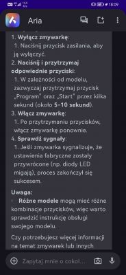 Instrukcje resetowania zmywarki na ekranie telefonu