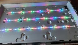 LED strips on a panel lit in RGB mode with per-pixel animated colors
