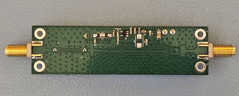 DAB+ Amplifier PCB Green PCB of a DAB+ amplifier with mounted components and connectors.