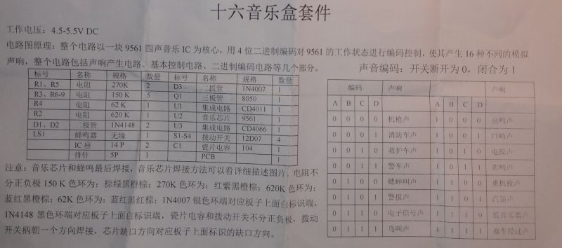 Generator 16-tu efektów dźwiękowych, kit