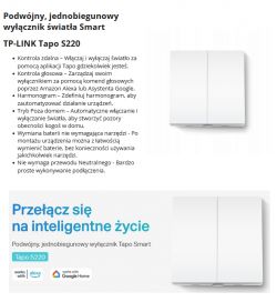 Zasilany bateryjnie "Smart" włącznik światła? Tapo S220 2 Gang 1 Way TP-Link