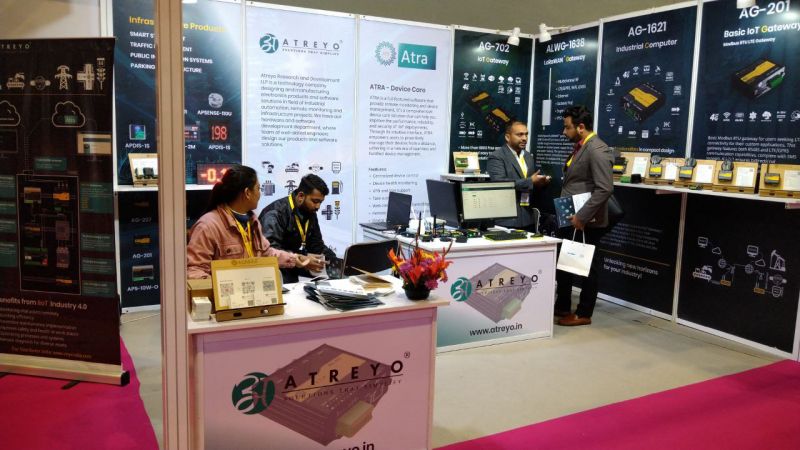 Stoisko firmy Atreyo na targach technologicznych w Pragati Maidan.