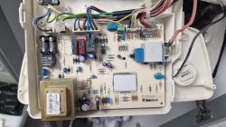 Electronic board with fan relay for 230V AC highlighted in red