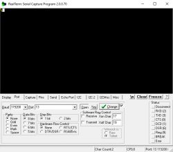 RealTerm User Interface RealTerm program interface with serial port settings.