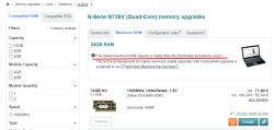 Screenshot with RAM Upgrade Information: ASUS N73SV Screenshot of a webpage detailing RAM upgrades for ASUS N73SV laptop.