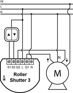 Wiring diagram for connecting Fibaro Roller Shutter 3 to a blind.