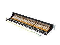 Patch panel LAN Cat 7 z 24 portami i organizerem kabli, wersja beznarzędziowa
